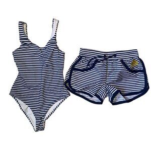 Sundek Girl Striped Swim Suit and matching swim shorts NWOT